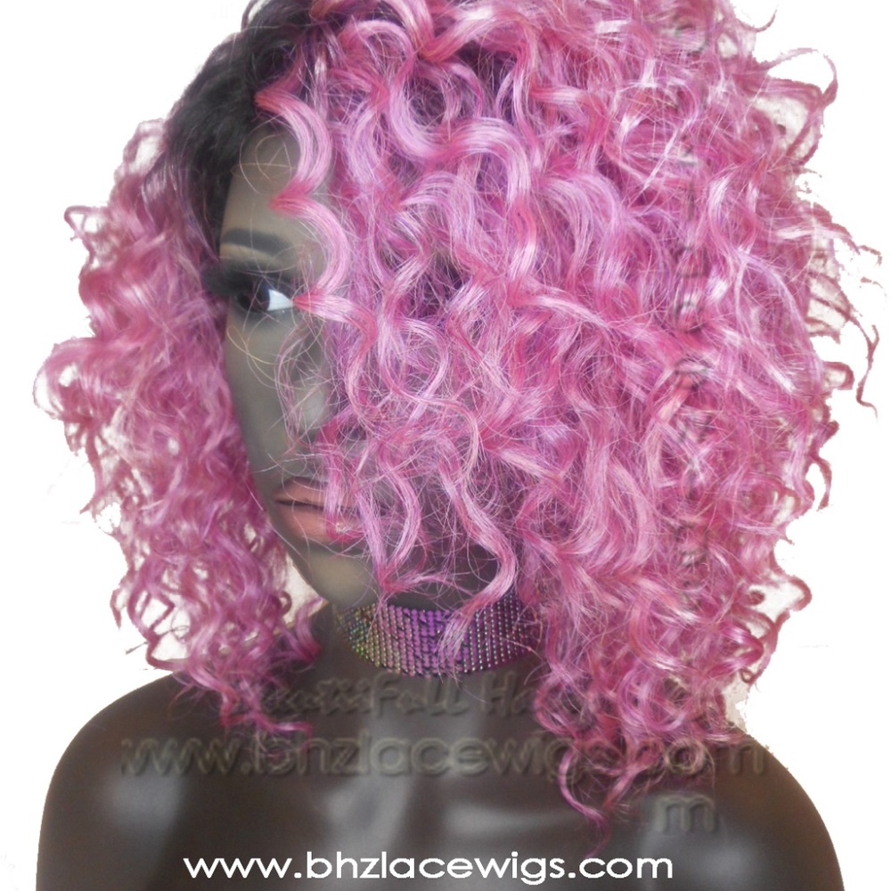Konie pink wig curly lace PART wig curly bob pink - Picture 2 of 8